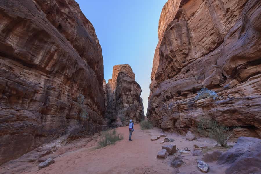 From Petra/Wadi Musa: Wadi Rum Jeep Tour with Hotel Transfer - Red earth, rock walls, and wide desert views