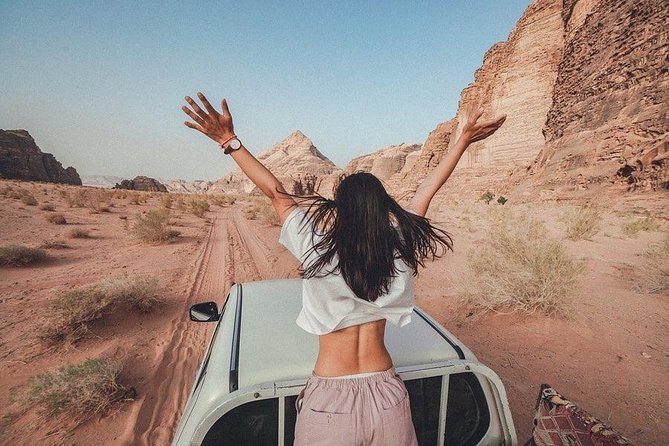 Lawrence's House Jeep Tour (5 hours) - Walking into the shade of Jebel Khazali